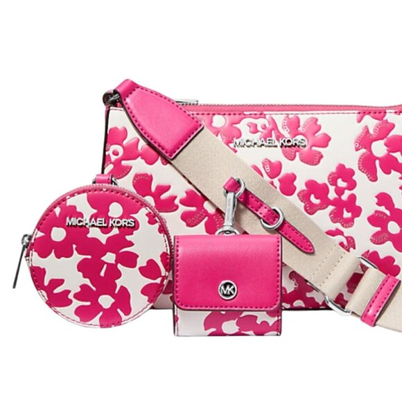 NEW Michael Kors Floral Jet Set S Crossbody W/ Tech Attachment Bag Dragon fruit - Picture 9 of 10